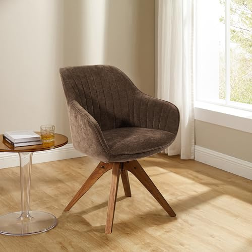 Zouron Chaise de Salle à Manger (avec Coussin épais), Chaise de Bureau pivotante sans roulettes (360°), Fauteuil de Salon (Ergonomique),Lot de 1,Marron foncé(Velours+Pieds en Bois