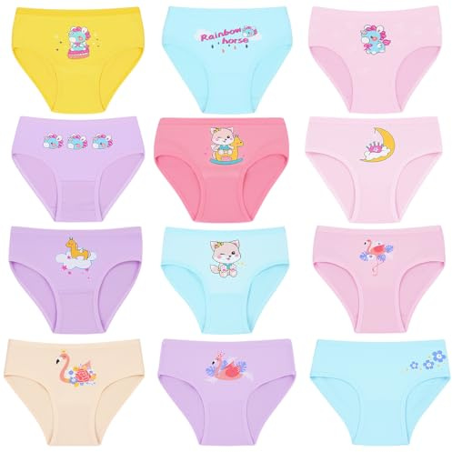 AYBUY Bragas para niña, Paquete de 12 algodón Braguitas, Pack Algodón de Niña con Diseño de Animal, braguitas niñas de retirar pipi, Suave y cómodo, S, 2-4 Años