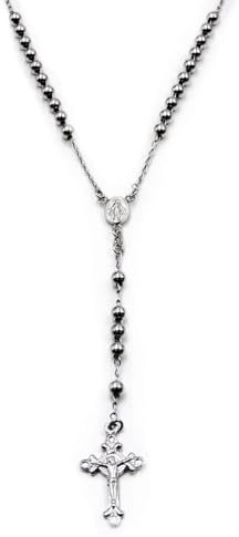 Damiano Argenti Collana Rosario con Crocifisso in Argento Sterling 925 Rodiato Girocollo 60 cm con Grani da 5 mm