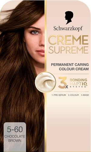 Schwarzkopf Creme Supreme 5-60 Chocolate Brown, Permanent Hair Dye, Caring Hair Dye Colouration with 3-Step Bonding System Against Damage, 100% Grey Coverage