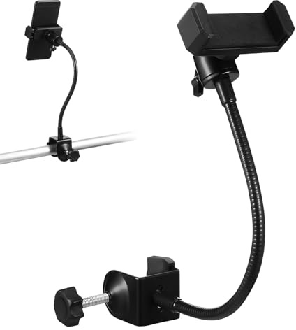 TOBBOMEY Supporto Girevole per Telefono e Tablet in Metallo Morsetto Compatto Braccio Flessibile 360° per Microfono e Asta per Streaming Registrazioni e Uso Live