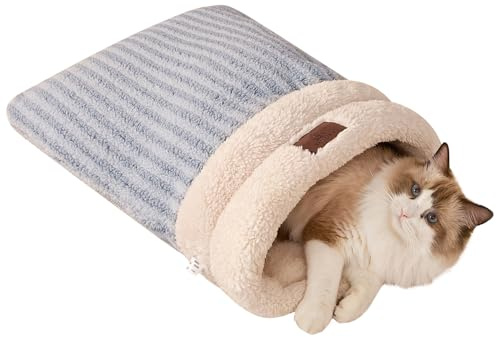 SOMAHE Cat Sleeping Bag for Indoor Cats, Self Warming Cat Bed Cave Fits up to 15 lbs Pets, Pet Sleeping Bed with Plush Portable Snuggle Sack/Hideway 17''×21''Blue