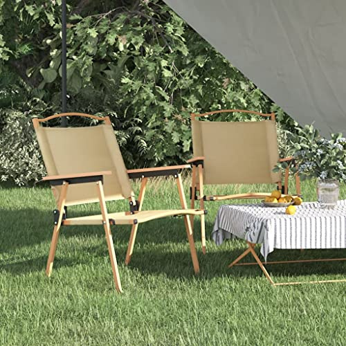 Drainlyn Campingstolar 2 st beige vikbar 54 x 55 x 78 cm oxfordtyg väderbeständig utomhus trädgårdsstol balkongstol med armstöd och lätt stålram för picknick och camping