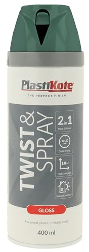 Plasti-Kote Twist & Spray Gloss Lawn Green Paint 400ml – High-Gloss Finish, Quick-Dry, Durable Spray for Indoor & Outdoor Surfaces – Ideal for DIY, Furniture & Home Décor Projects