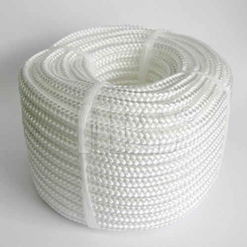 HKB ® 20 m x 6mm - Polypropylen Seil PP Seil Polypropylenseil Weiss Festmacher Flechtleine Tauwerk Tau Reepschnur Multifunktional Outdoor Seil, Universalseil 16 Fach GEFLOCHTEN