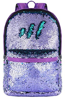 HeySun Sequin Backpack Sparkle Backpacks for Girls Purple Bookbag Glitter
