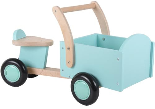 Bandits & Angels Lastenfahrrad Laufrad Little Rider Mint ab 1 Jahr – Für Jungen und Mädchen – Aufsitz-Lastenfahrrad aus Holz – Laufrad aus Holz Mint – Geräuscharme Räder – Geschenk zur Babyparty