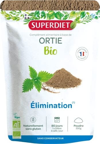 SUPERDIET - ORTIE BIO - Élimination- Sachet refermable - Conditionné en France - Poudre 200 g