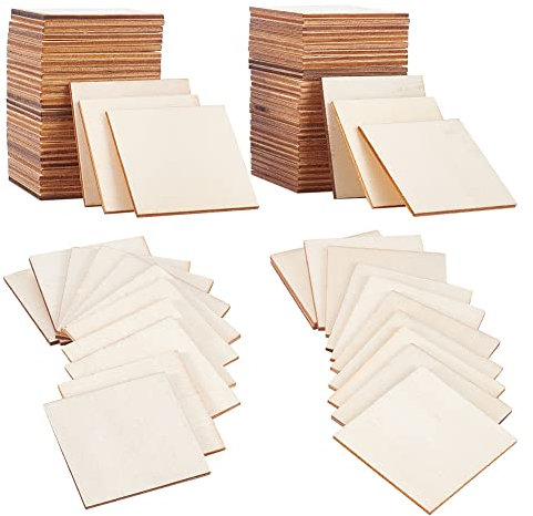 PandaHall 120 Stück Quadratische Holzplatten 5X5cm Unvollendete Leere Holz Quadrate Scheiben Blanko Holzstücke Holzplättchen für Brandmalerei Malerei Schreiben DIY Malen Unterzeichnung, 2.5mm dick