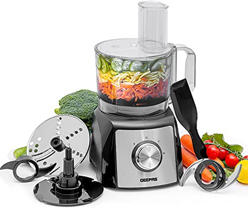 Geepas 1200W Compact Food Processor | Multifunctional Electric Food Mixer with Chopper Knead Dough Shredder Slicing Grating & Emulsifying disc, 2 Speed with Pulse Control | 1.5L, 2 Years Warranty