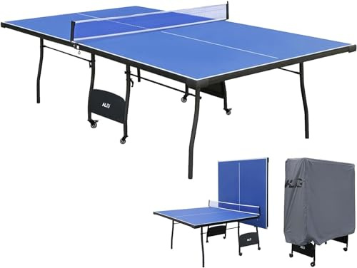 HLC 9FT Professional Table Tennis Table, Indoor Outdoor Foldable Table Tennis Tables,Adjustable Ping Pong Table with Single Player Playback Mode and Net(installation required)