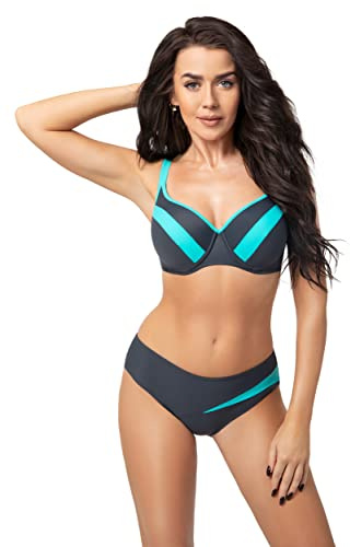 Selente My Secret D8072 Maillot de Bain Femme 2 pièces avec Armatures et Bonnets B-D, Gris/Bleu Clair, 95D