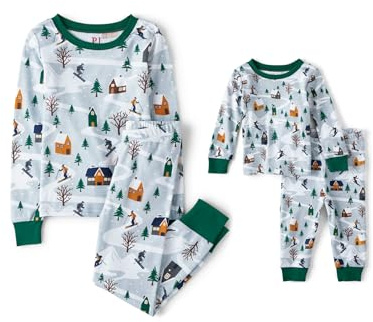 The Children's Place Baby Group 1-Family Matching, Christmas Pajama Sets, Cotton, Blue Ski