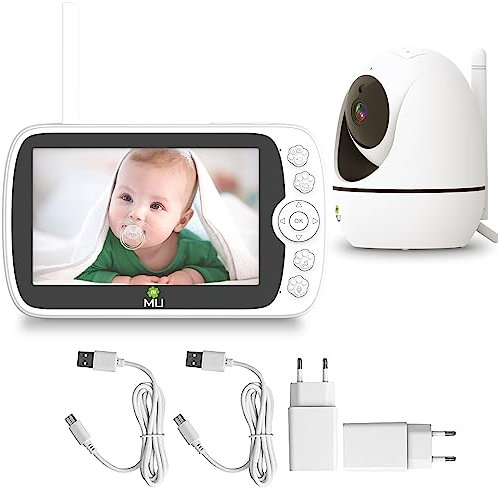 m MU Babyphone Vidéo, Camera Surveillance sans Fil avec 5”LCD Couleur, VOX, Camera Surveillance avec Rotation à 350 degrés, Communication Bidirectionnelle, pour Les Enfants et Les Personnes âgées