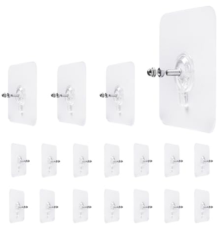 LAJAR 18 Pack Adhesive Wall Screws Hanging Nails, Seamless Screws for Wall Mounting, Nail-Free Stickers for Kitchen, Shower and Bathroom (10mm)