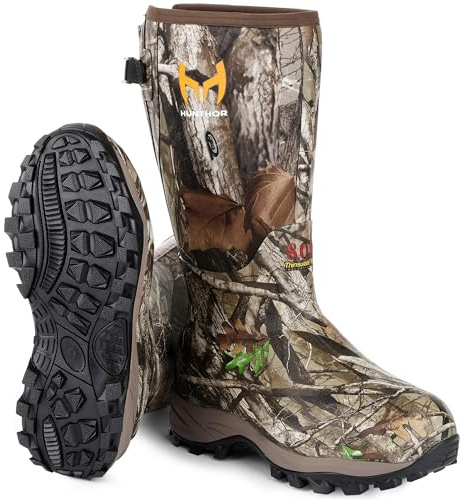 Hunthor Gummi-Jagdstiefel für Herren mit 800 g Isolierung, wasserdicht, isoliert, 6 mm Neopren, Boes für Outdoor-Jagd (Größe 39-42), Camo, 42 EU