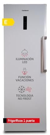 Corberó - Frigorífico 1 Puerta | CCLH18524NFW | 65x59,5x185 | Capacidad 359L | No Frost | Display en Puerta | Luz LED | 2 Crisper XXL | Fresh Box | 4 Botelleros | Tirador Easy Open | 40 Db | Inox