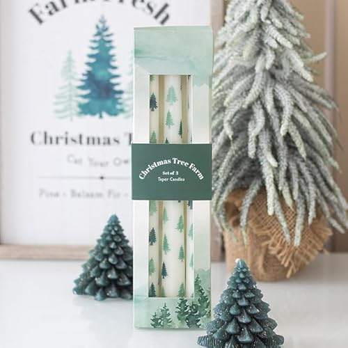Set of 3 White Fir Tree Taper Candles – Elegant Winter Wonderland Design, Unscented with 5-Hour Burn Time, Perfect for Holiday Tablescapes and Gifting
