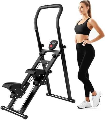 Stair Stepper Fitness, Stepper Verticale Pieghevole con Display LCD, Attrezzo Professionale Portata 150 kg con Manubrio Regolabile e Pedali Antiscivolo per Allenamento a Casa