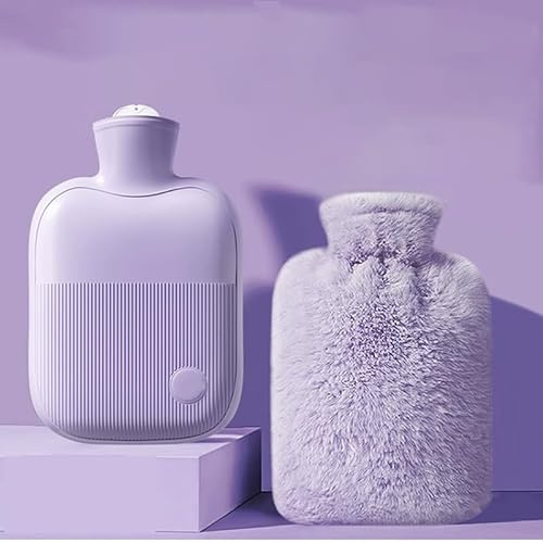 Hot Water Bottle with Cover,Premium Natural Rubber Hot Water Bag,Soft Fleece Cover - Helps Provide Warmth and Pain Relief,Great Ideal for Parents and Lover,(Purple) (0.5L)