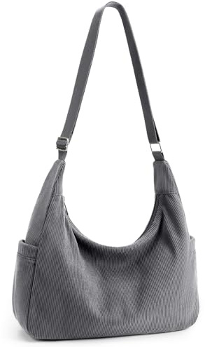 KALIDI FANCY FORST Cord Handtasche Damen mit Reißverschluss, wasserdicht, große Tasche für Damen – Shopper, Tote, Crossbody, Schultertasche für Arbeit, Büro, Reise, Einkauf - Grey-l