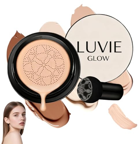 Luvie Glow Foundation Cushion, CC Cream Foundation with Mushroom Head Air Cushion CC Cream Full Coverage for Flawless Makeup, Even Skin Tone (warm)