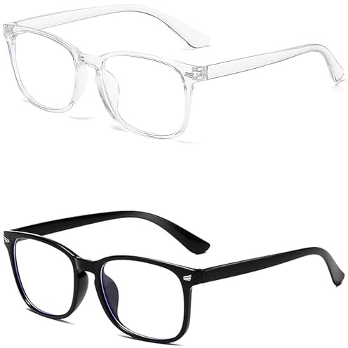 Ltarnx 2 Pack Blue Light Blocking Glasses for Women and Men – Anti Glare Computer Eyewear with Clear Lenses – Lightweight Black and Transparent Frame for Reading, Gaming and Visual Comfort