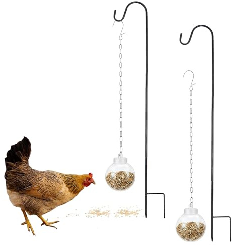 2 juegos de comederos interactivos para gallinas, juguete para pollos, bola de alimentación colgante con cadenas y gancho de suelo, alimentador lento para aves de corral