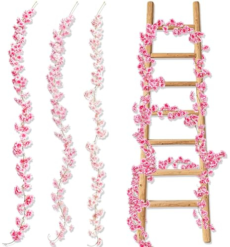 YinnFeen 3 Pezzi Ghirlanda di Fiori di Ciliegio, 180 cm Ghirlanda Artificiale con Fiori di Ciliegio, Ghirlanda Fiori Finti Ghirlande Artificiali Rosa per Matrimonio Giardino Parete