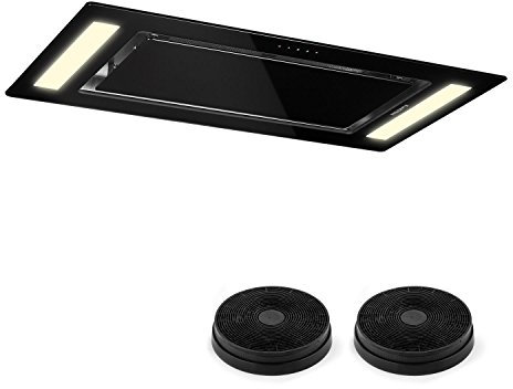 Klarstein Remy - Hotte aspirante de cuisine, 90 cm, Hotte sans évacuation, 620 m³/h, 3 vitesses, LED, 2x5 W, Verre de sécurité, Télécommande, 2 filtres à charbon, Noir Mattalic