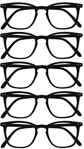 OPULIZE Bex Lesebrille 5er Pack Groß Quadrat Cool Designer Rahmen Federscharniere Kratzfest Schwarz Herren Damen RRRRR64-1 +2.50