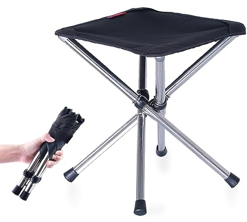 Azarxis Taburete Plegable Camping Mini Sillón de Pesca Ligero Portátil para Adultos Niños BBQ Senderismo Mochilero (Negro - Grande)
