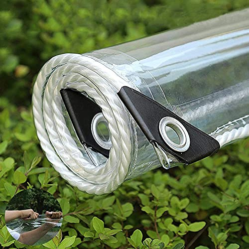 Vattentät transparent PVC Plane med öglor, vädertålig Plane slitstark formhål hopfällbar, 0,35 mm regnskydd täckplan för trädgårdsmöbler växter växthus Pet Hutch tak (0,8 x 1,5 m/2,6 x 4,9 fot)