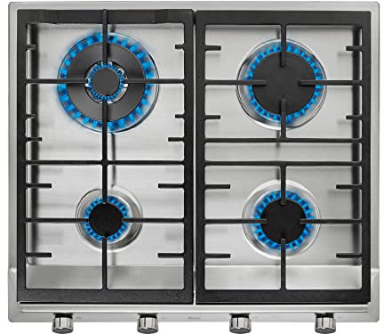 TEKA Cocina de Gas 58 cm, 4 Fuegos, Doble Anillo, Mandos Frontales Metalizados, Quemadores Alta Eficiencia, Autoencendido, Seguridad Termopar, Modelo EX 60.1 4G AI AL DR CI