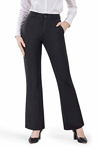 Bamans Pantaloni a Zampa da Donna Stretch Pantaloni da Abito Neri Gamba Larga Pantaloni in Stoffa Business Flare Bootcut Pantaloni Eleganti Vita Alta Pantaloni Casual(nero-32-XXL)