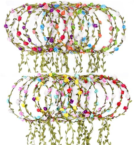 PLULON 15PCS Flor Corona Diadema Mujer Guirnalda Diadema Cabello Floral Corona Boho Tocado para niñas Boda Festival Accesorios para el cabello (Multicolor)