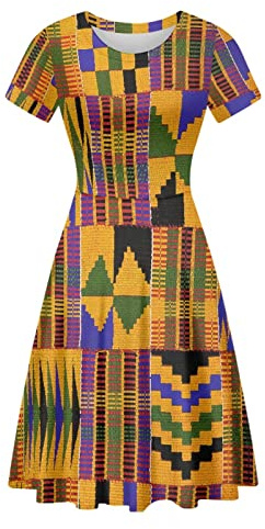 AmzPrint Kente African Ethnic Tribal Print Short Dress for Women Plus Size Colorful Bright Triangle Geometric Dress