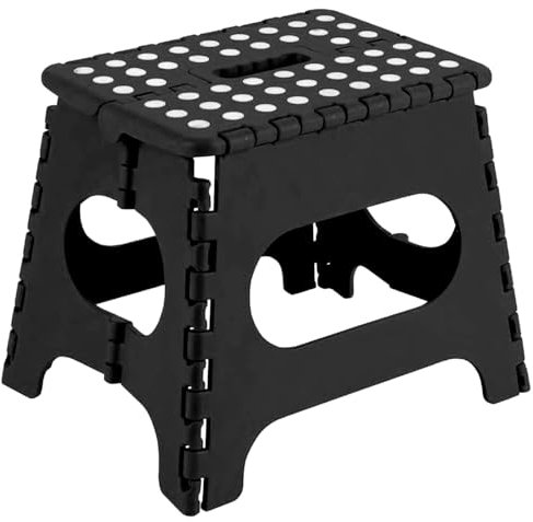 Acan Tradineur - Taburete Plegable Multiusos - PVC - Escalera Infantil Antideslizante - Altillo para Cocina o Baño - Reposapiés para Niños - Máx. 150 kg (Negro - 27 x 29 x 22 cm)