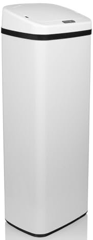 hjh OFFICE 830047 Mülleimer mit Sensor 50L CLEAN V Stahl Weiß Automatik Abfalleimer mit LED-Anzeige, hoch