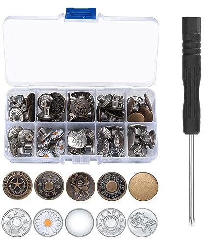 JOCXZI 50 STK hosenknopf - Jeansknöpfe zum Schrauben, Ersatz Metall Hosenknöpfe, Abnehmbare Hosen Druckknöpfe Knöpfe für Kleidung Jeans Hosen Taschen, mit Schraubendreher