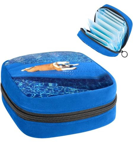 Sac de règles,Sac de Rangement pour Serviettes hygiéniques,Trousse de Maquillage de Voyage,Chien et Piscine Bleue