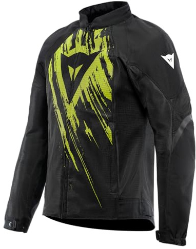 Dainese - Air Graphics Tex Jacket, Chaqueta de Moto de Verano, Ventilada y Ligera, con Protectores Suaves en Hombros y Codos, Hombre, Negro/Amarillo Fluo Asfalto, 54