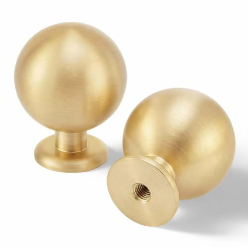 QOGRISUN 15-Pack Solid Brass Cabinet Knobs, Gold Drawer Dresser Knobs, 1.1