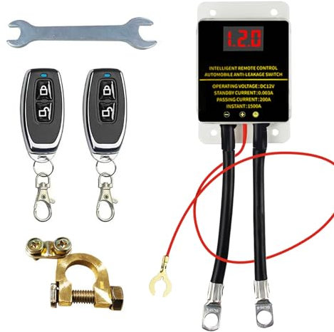 Stacca Batteria 12V Interruttore Stacca Batteria 200A Con Indicatore di Tensione a LED Interruttore di Scollegamento Batteria Remoto Con 2 Telecomandi Sezionatore Auto Remoto Senza Fil per Auto, RV