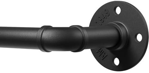 DEFYNEE Barra de Cortina Industrial Negra, 80-305 cm, 25 mm de diámetro, Extensible para Interior y Exterior, Montaje en Techo o Pared, Mate, Negro