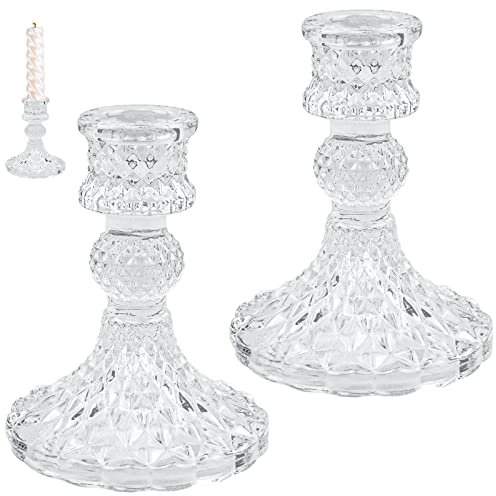 LPEPLL 2 pièces bougeoir en Verre, Chandelier Vintage pour Bougies Tige, Porte-Bougie décoratif pour Mariages, Anniversaires, Tables et décoration