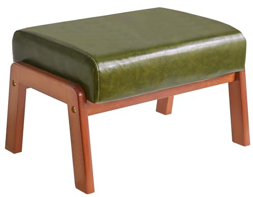 IBUYKE 10.2”H Petit Repose-Pieds Ottomane, Tabouret Repose-Pieds Rectangulaire en Faux Cuir PU avec Assise Rembourrée et Pieds en Bois, Puff Bas Repose-Pieds pour Salon-Chambre, Vert Foncé WBD013GR