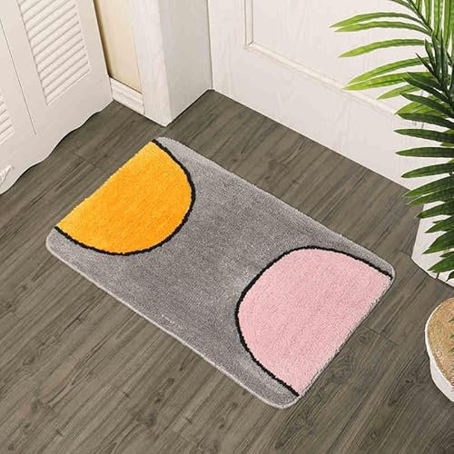 Badezimmerteppich Grau, Orange, Pink Badematte rutschfest Flauschig,Badteppich Waschbar,Teppich Badezimmer, Weiche Mikrofaser Bad Teppich,Bathroom Mat