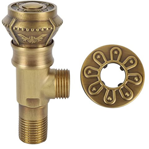 lvifloae Valvola di Arresto ad Angolo Valvola di Arresto ad Angolo in Ottone Stile Europeo Vintage Maniglia Rotonda Scultura in Ottone Antico Dorato per lavandino Bagno WC Cucina