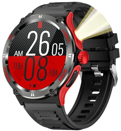 Smart Watch, 1,53 Tums Pekskärm Smartwatch Inbyggd Kompass, 100+ Sportläge, Bluetooth 5.3, Ficklampa, Vattentät, för Utomhussporter (Röd)